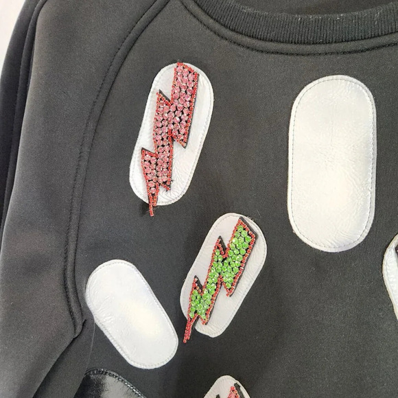 Innvolve Black Sweatshirt w/ Sparkly Lightning Bolts Clouds Size Small - Picture 5 of 11